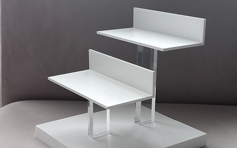 White Acrylic Two-tier Display Stand with Raised Back Panels