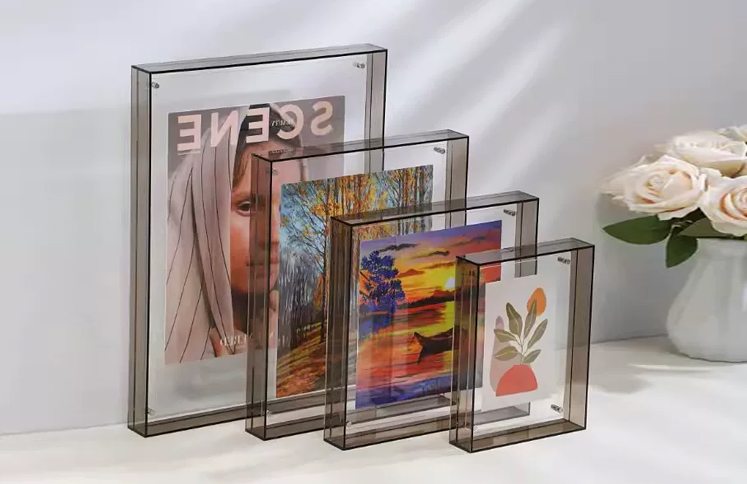 Wooden picture frames in multiple sizes arranged for artwork display