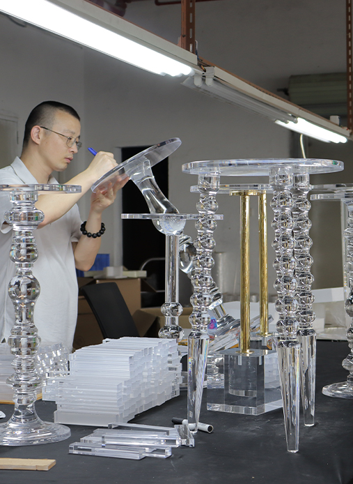 Acrylic furniture factory assembly, clear acrylic tables and decorative stands wholesale OEM