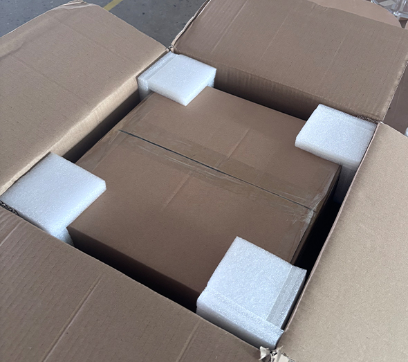 Acrylic furniture safely packed with foam corner protection, wholesale export packaging