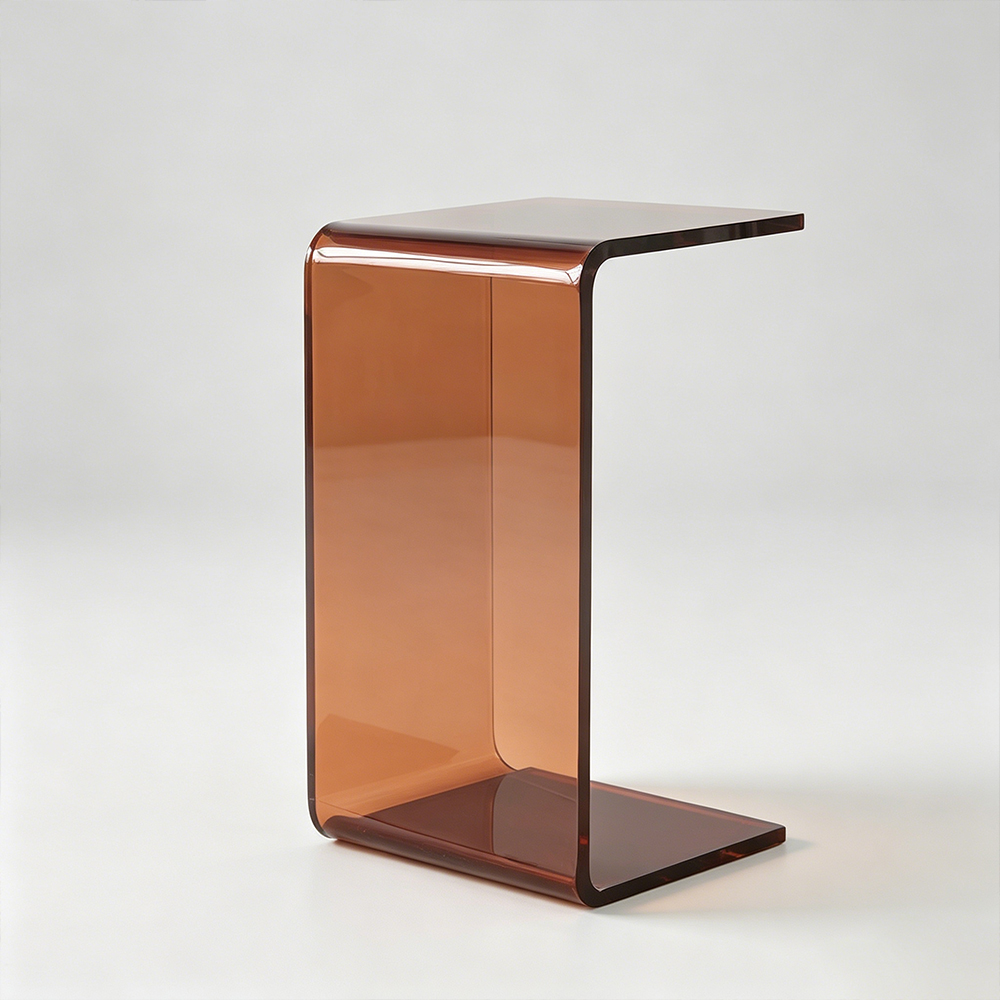 Brown C-shaped acrylic side table, custom furniture wholesale