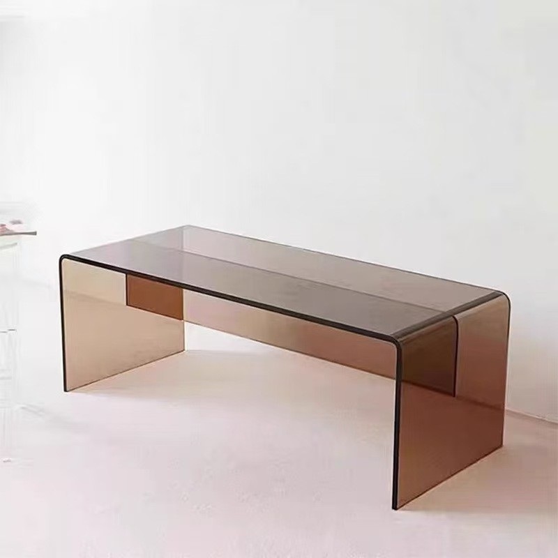 Brown smoked acrylic waterfall bench with curved edges
