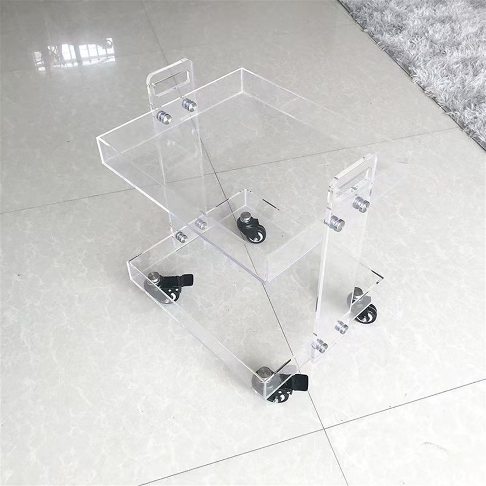 Clear acrylic compact service trolley with locking wheels