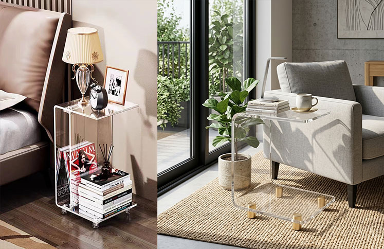 Clear acrylic side table with storage shelf