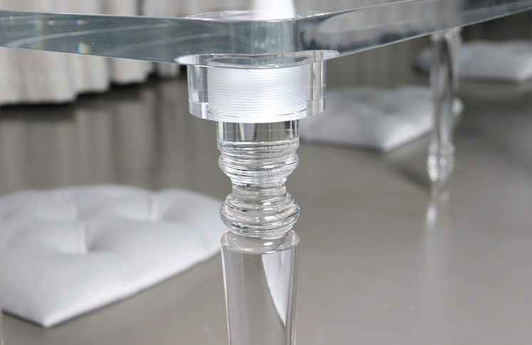 Clear acrylic table leg joint detail