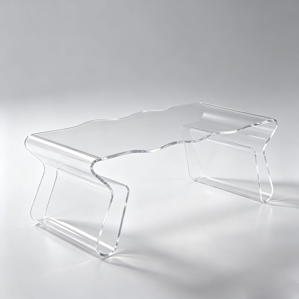 Clear acrylic waterfall coffee table with wavy edges