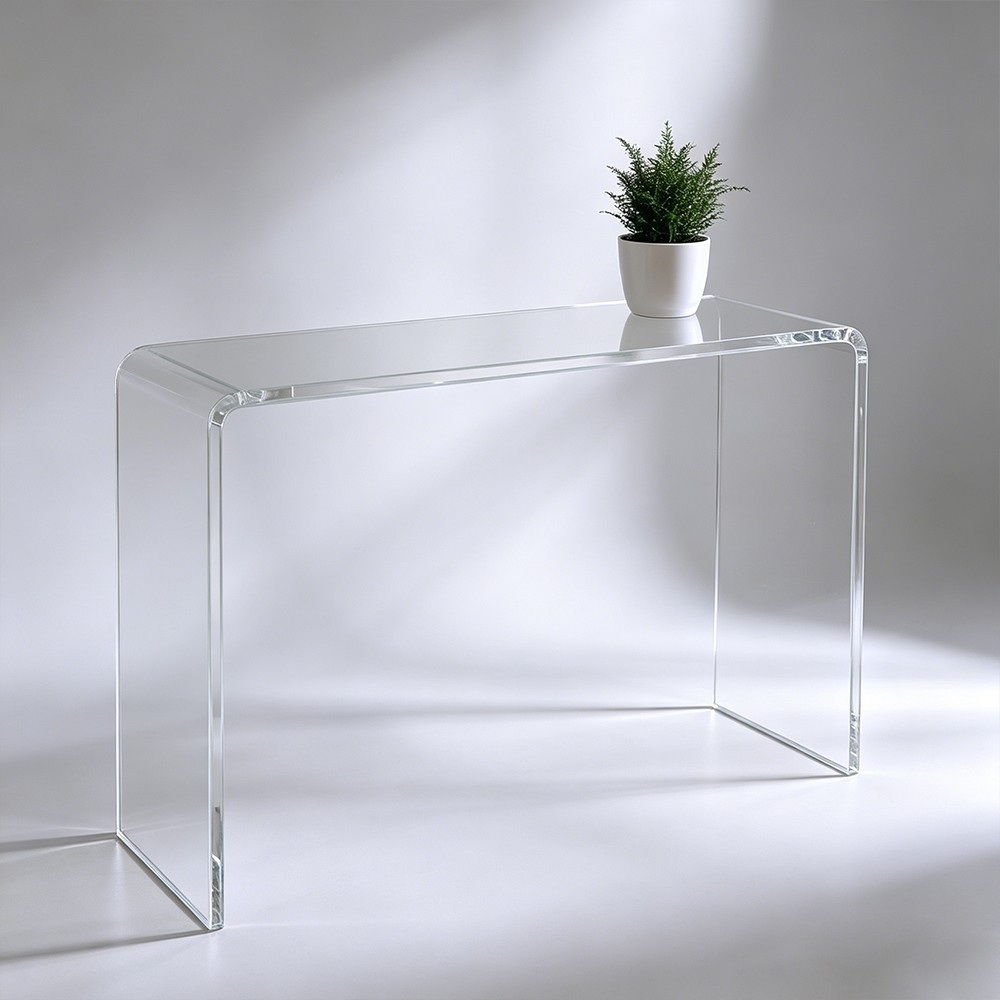 Clear acrylic waterfall console table with curved edges