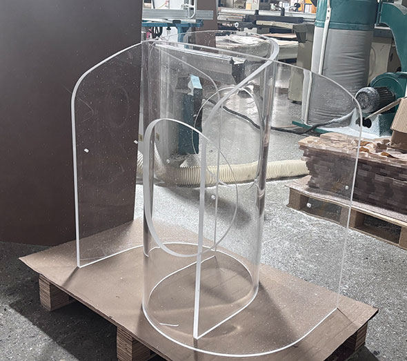 Custom curved acrylic chair frame in production