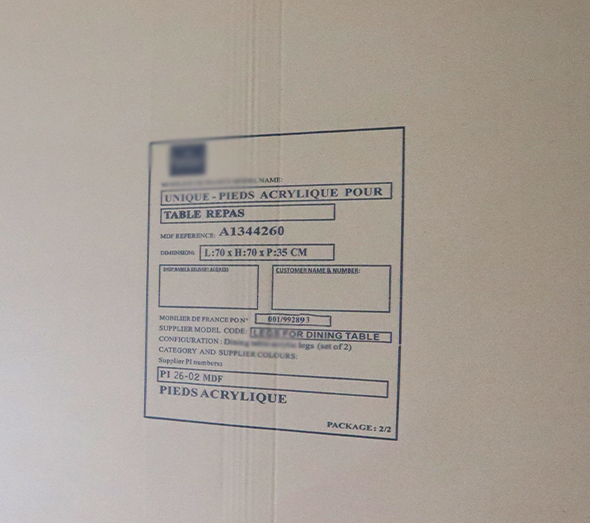 Custom shipping label for acrylic table legs wholesale packaging