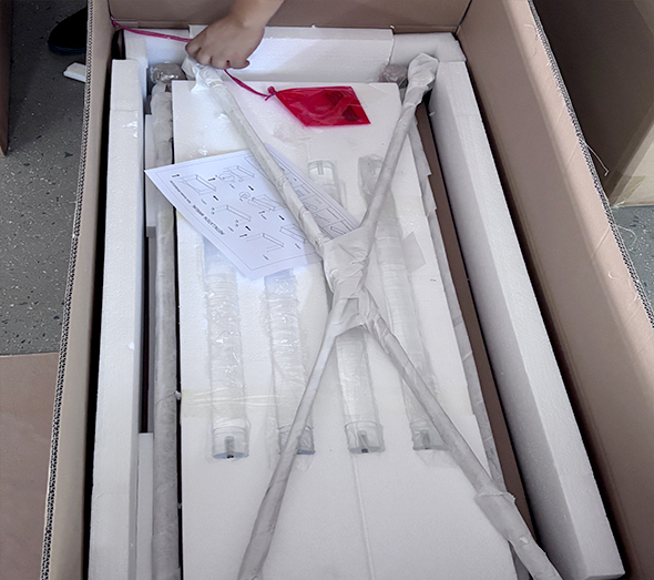 Foam-protected acrylic furniture parts for wholesale shipment