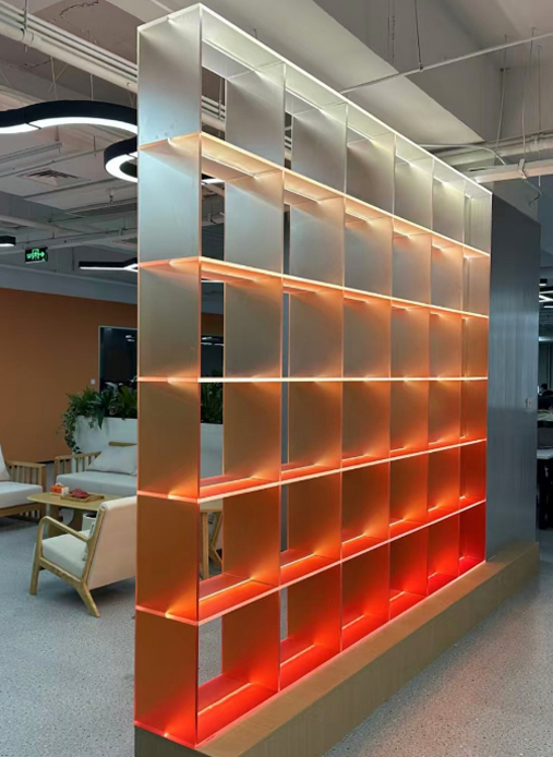 Gradient acrylic display shelf with lighting for custom commercial interiors