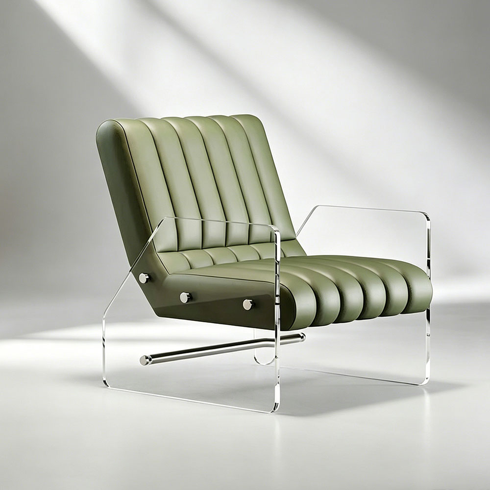 Green upholstered acrylic lounge chair