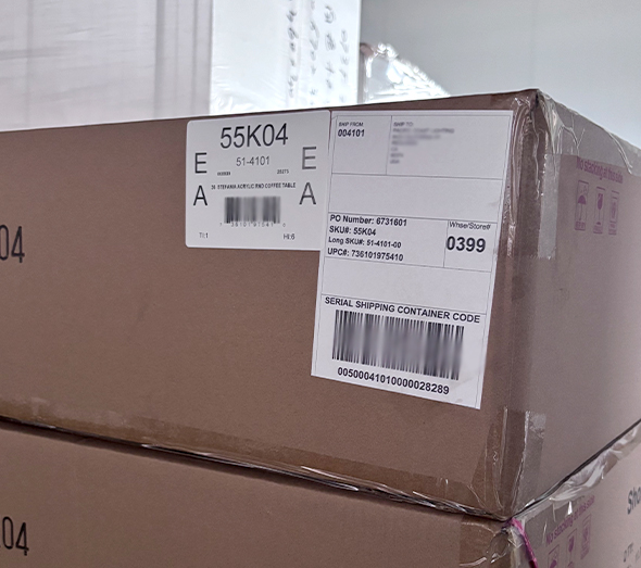 Labeled export cartons for custom acrylic furniture wholesale orders