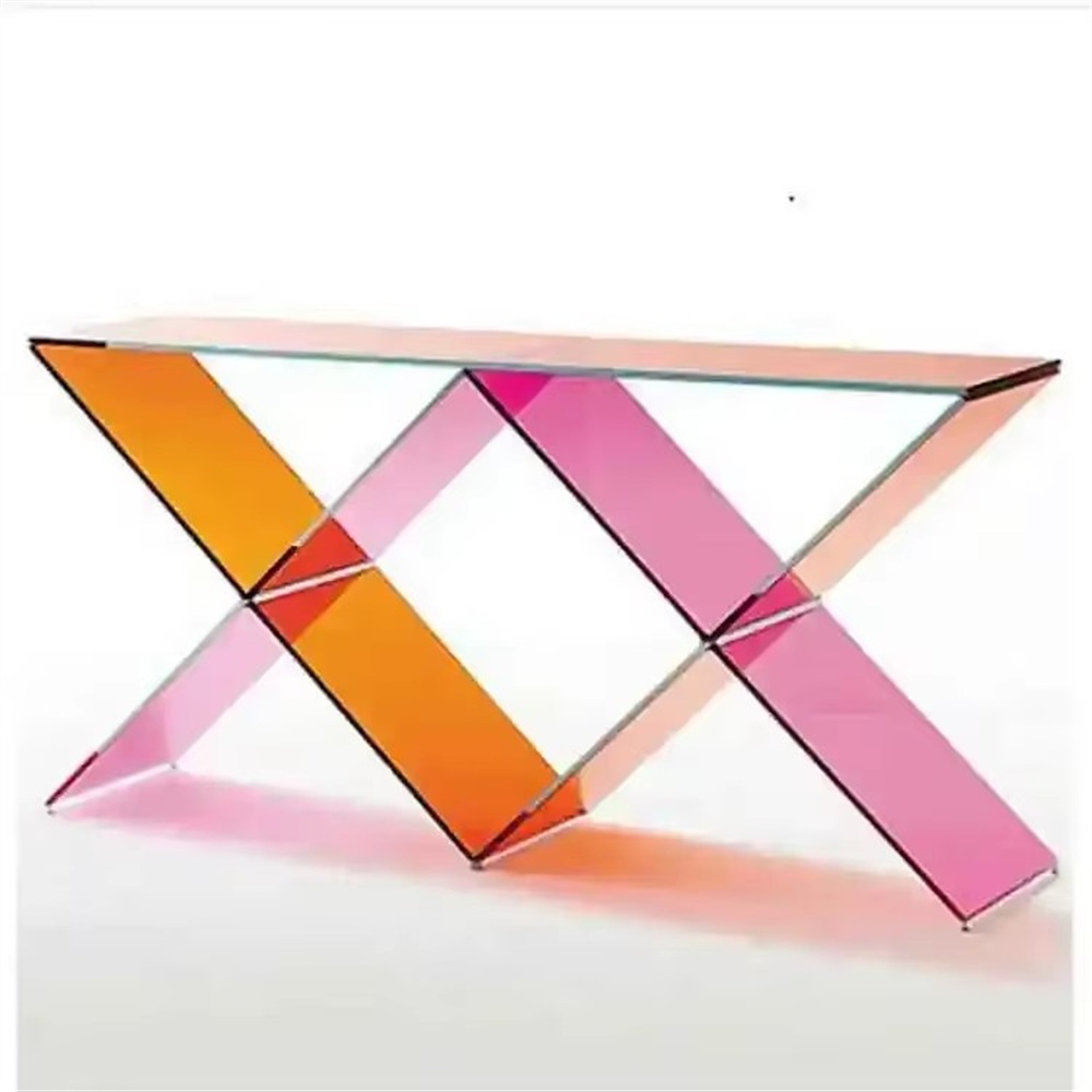 Multicolor geometric cross leg acrylic console table