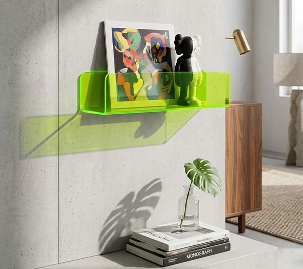 Neon green acrylic wall shelf for home decor