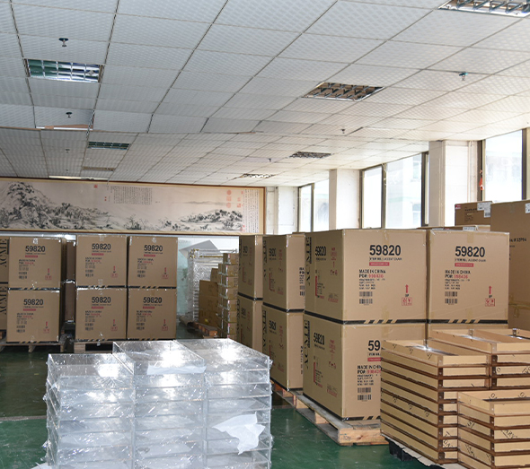 Packaged clear acrylic display products ready for warehouse storage and shipment