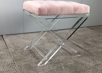 Pink velvet acrylic X frame bench