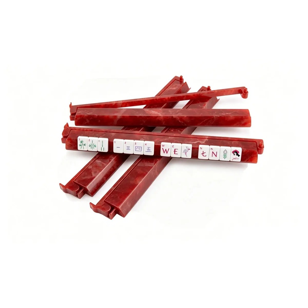 Red marble acrylic mahjong rack and pusher set with tiles