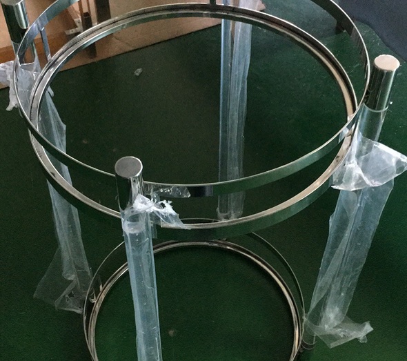 Round chrome metal and clear acrylic side table frame assembly