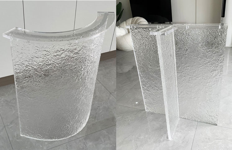 Textured clear acrylic curved table base