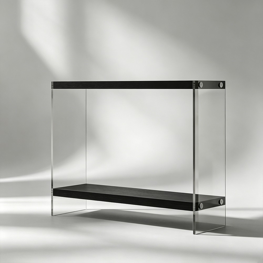 Two tier black wood and clear acrylic console table