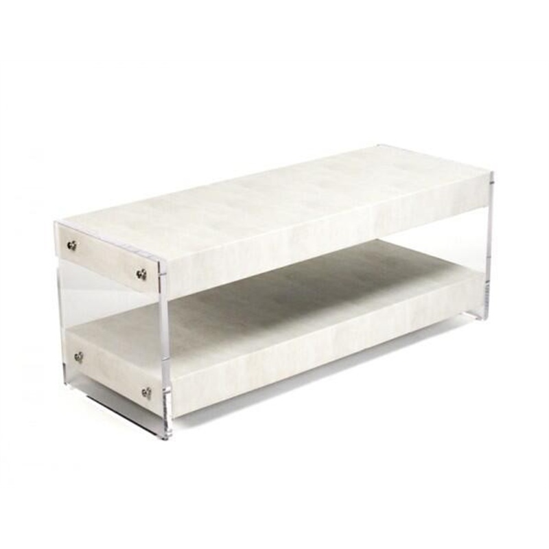 Two tier white textured coffee table bench with acrylic sides