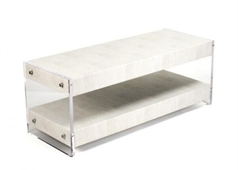 Two tier white textured coffee table bench with acrylic sides