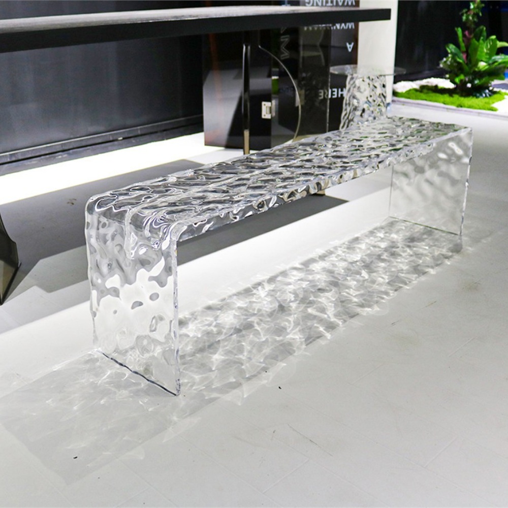 Water wave ripple clear acrylic waterfall bench in showroom