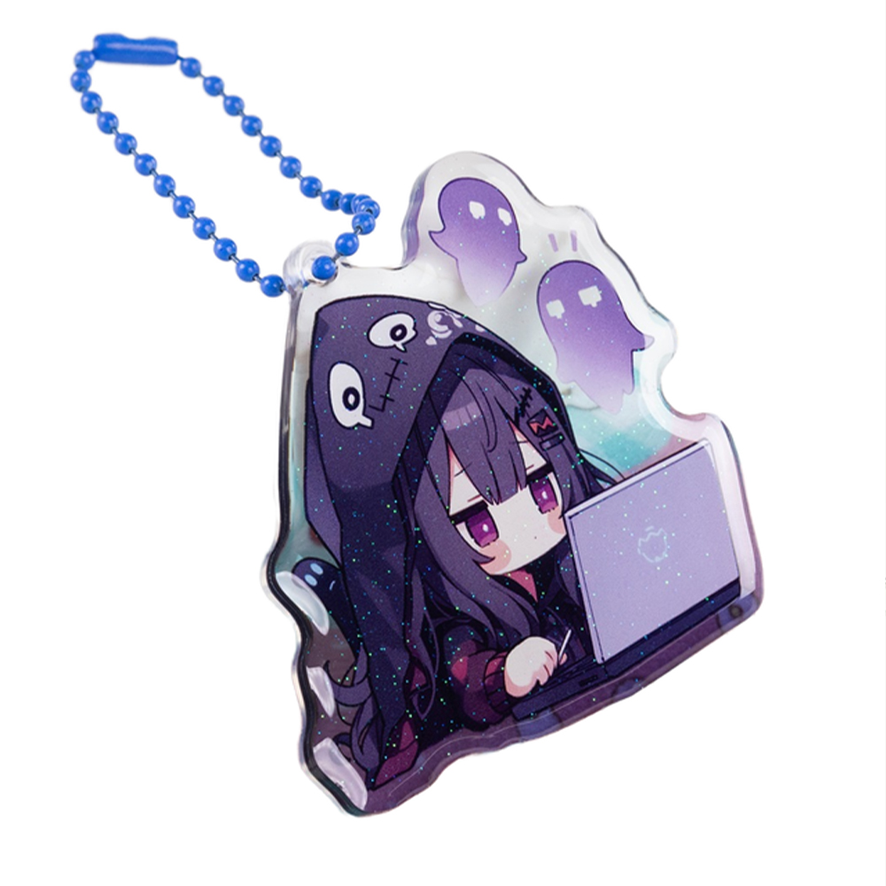 custom-epoxy-acrylic-keychain-with-purple-anime-artwork-and-blue-ball-chain