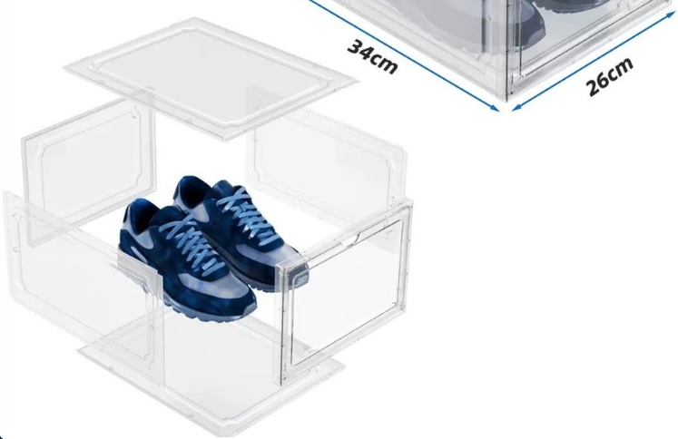 stackable-clear-acrylic-shoe-box-assembly-structure-exploded-view-dimensions