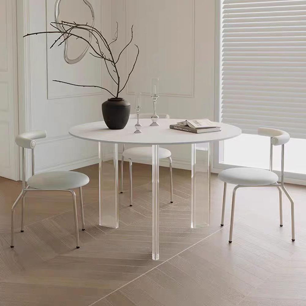White Round Acrylic Dining Table Minimalist Floating Table.