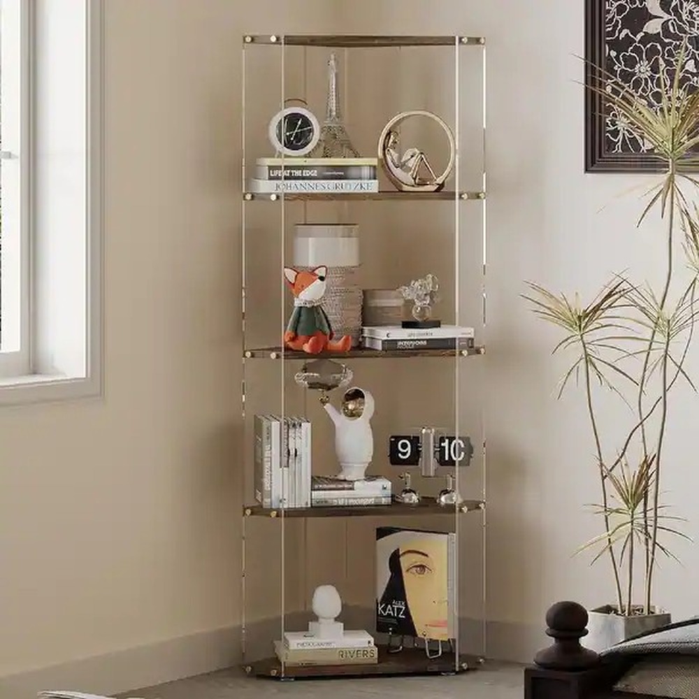 acrylic-and-wood-five-tier-corner-shelf-bookcase