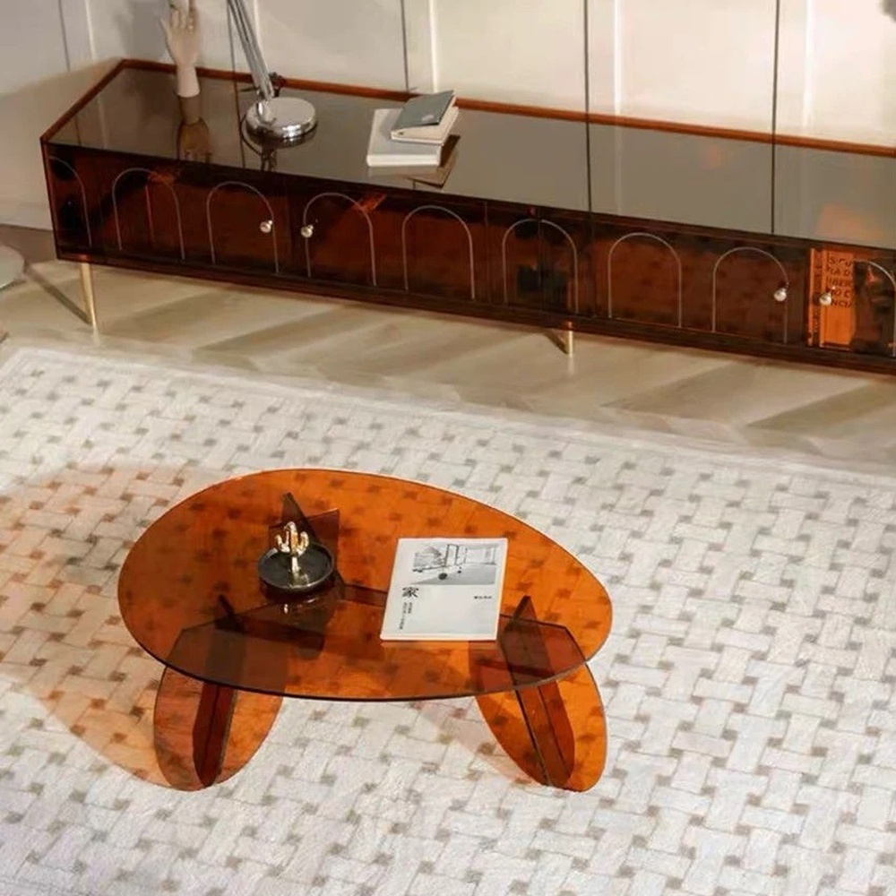 amber-tinted-acrylic-oval-coffee-table-living-room