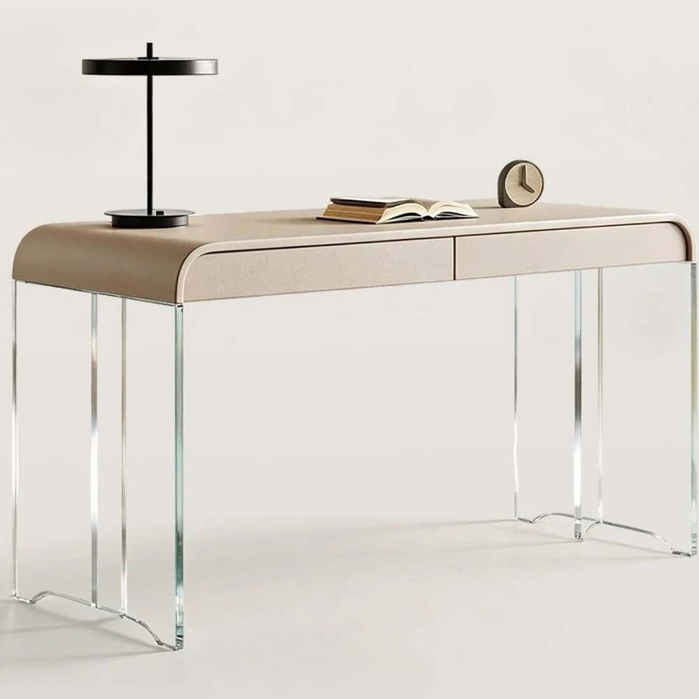 beige-leather-writing-desk-clear-acrylic-legs