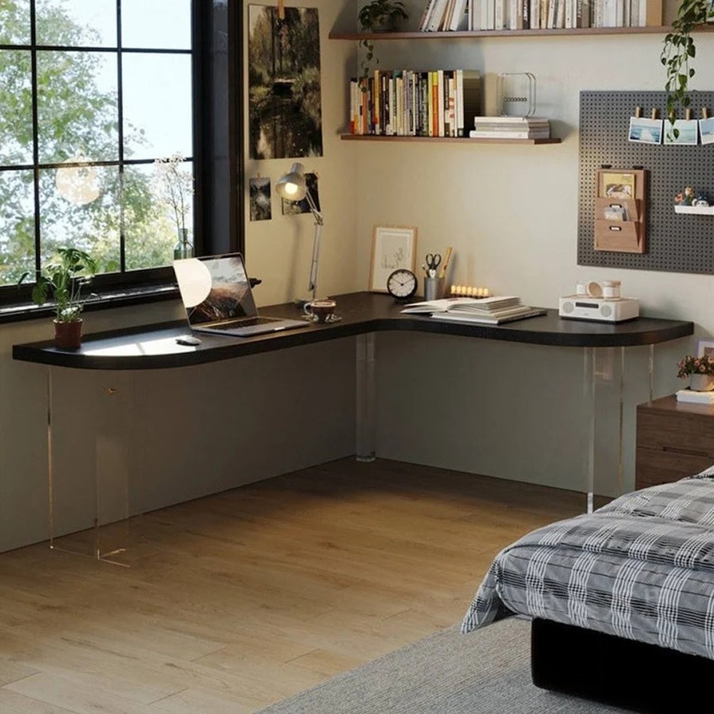 black-wood-curved-l-shaped-desk-acrylic-legs