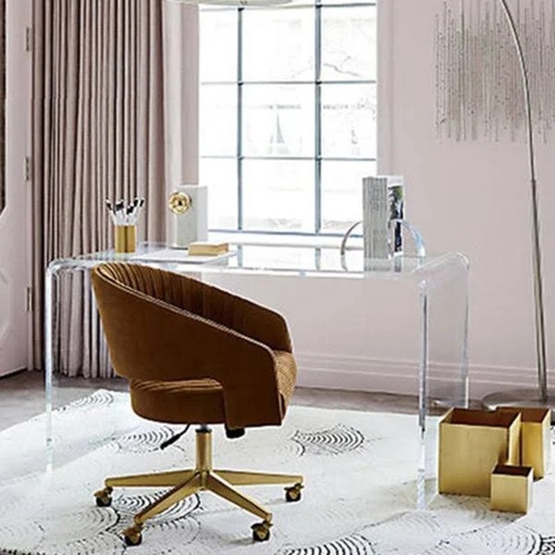 clear-acrylic-waterfall-desk-brown-velvet-chair