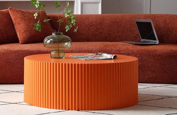 fluted-ribbed-orange-cylinder-drum-coffee-table-living-room