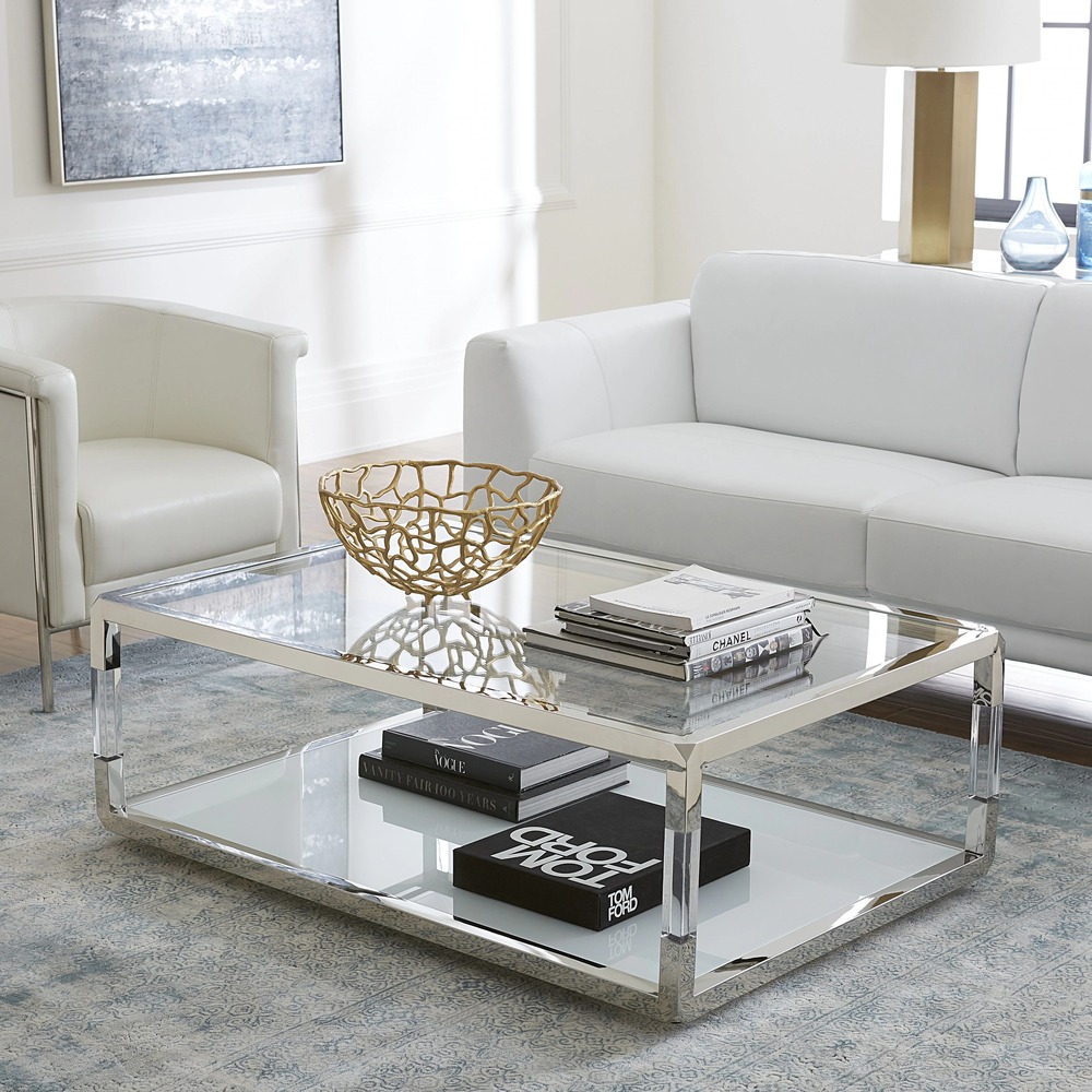glass-coffee-table-chrome-frame-acrylic-legs