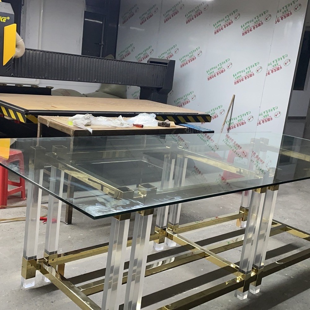 glass-dining-table-acrylic-legs-gold-frame-workshop