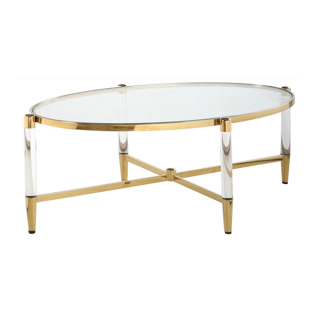 oval-glass-coffee-table-brass-frame-acrylic-legs