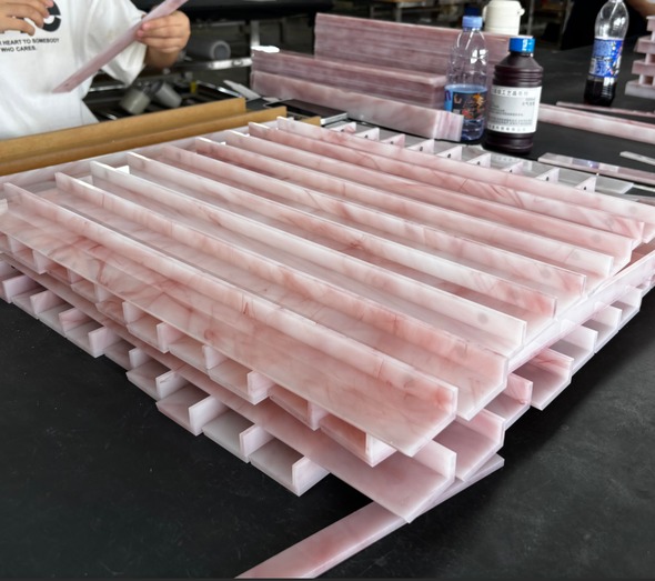 pink-marble-acrylic-mahjong-racks-curing-stack