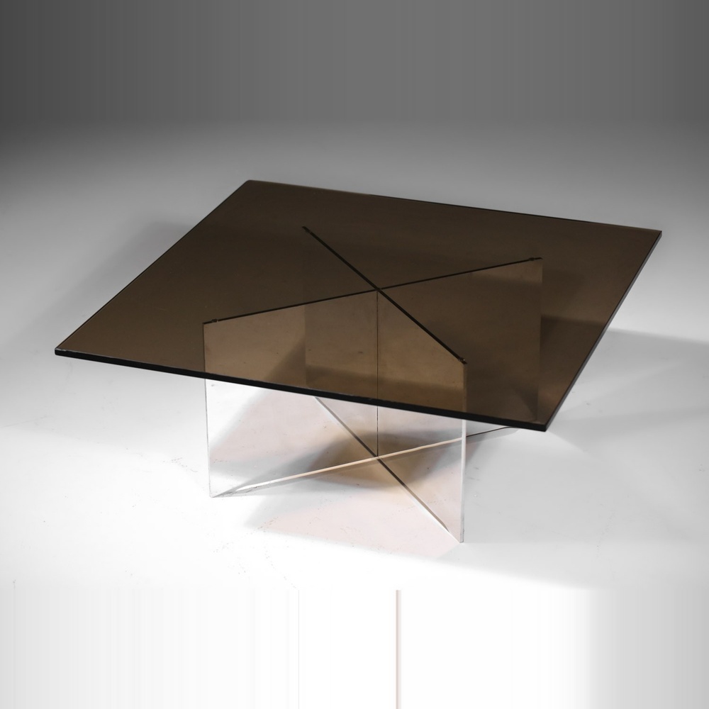 smoked-glass-square-coffee-table-clear-acrylic-cross-base